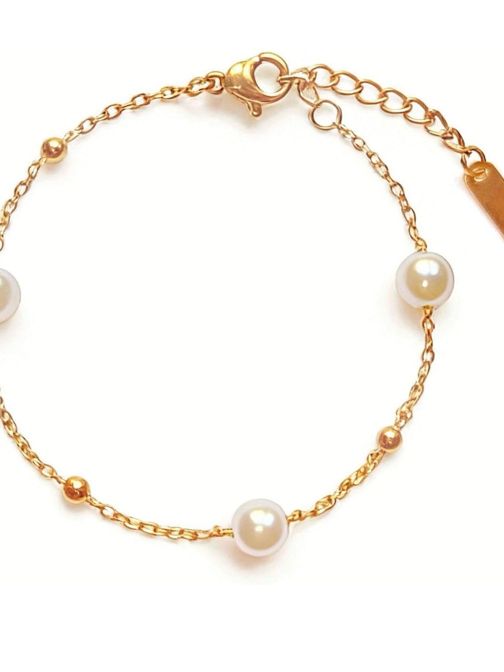 Gold Pearl Station Bracelet - Women's Gold and White Pearl Bracelet